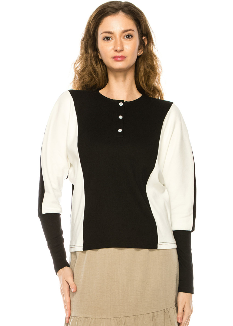 White And Black Long Sleeves T-Shirt | Modest Women Clothing - YAL New York